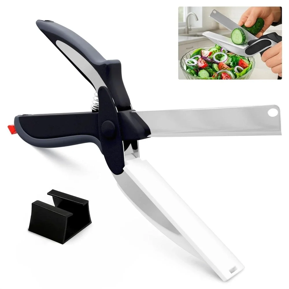 2 in 1 Kitchen Scissors for Food – Stainless Steel Blade & Plastic Cutting Board